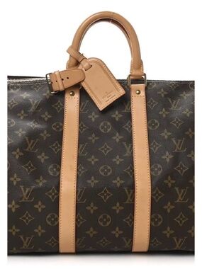 Louis Vuitton Keepall 45 Monogram Canvas Tote with Tan Leather Trim